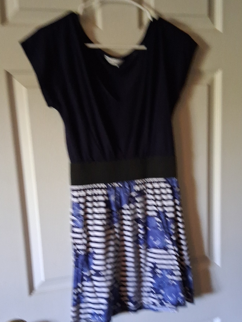 Speechless Navy and White Asymmetrical Dress with Blue Floral Skirt
